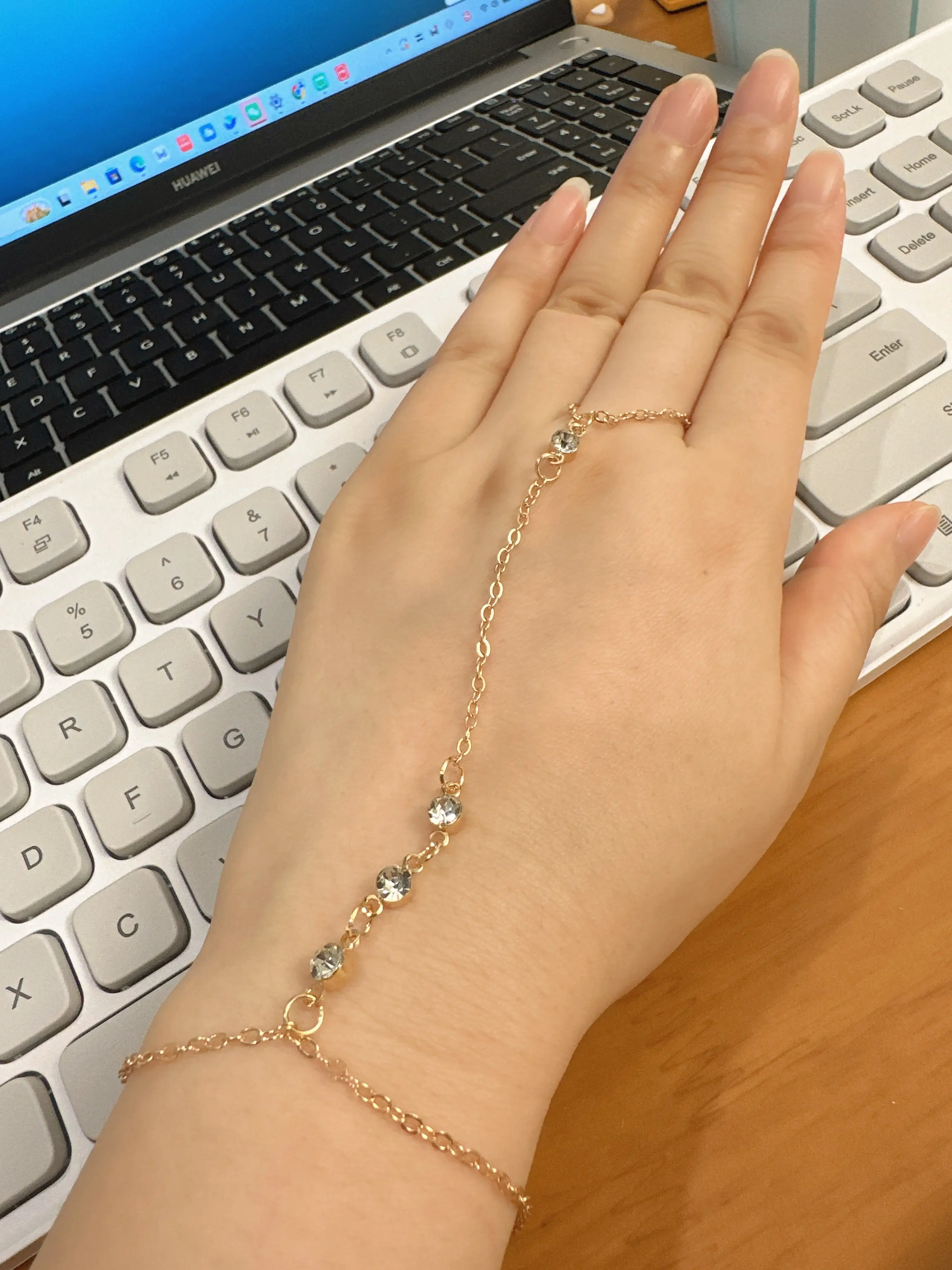 Elegant Dmk Rhinestone Bracelet & Finger Chain Set, Fashionable High-End Jewelry, Perfect for Weddings, Dinners, Parties