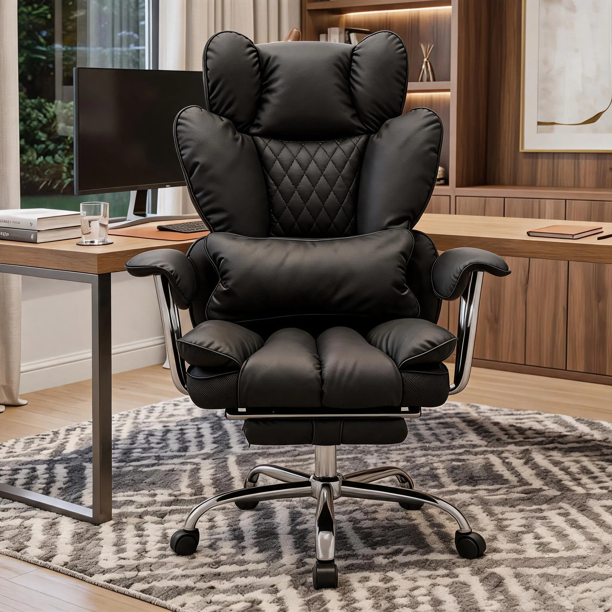Big and Tall Ergonomic Executive Office Chair - All-Day Relief, Comfortable Durable, Posture Adjustable Desk Chair with Footrest, Thick Pocket Spring Cushion, Adjustable Armrests, Lumbar Support, PU Leather Reclining for Home, All-Day Relief Desk Chairs,