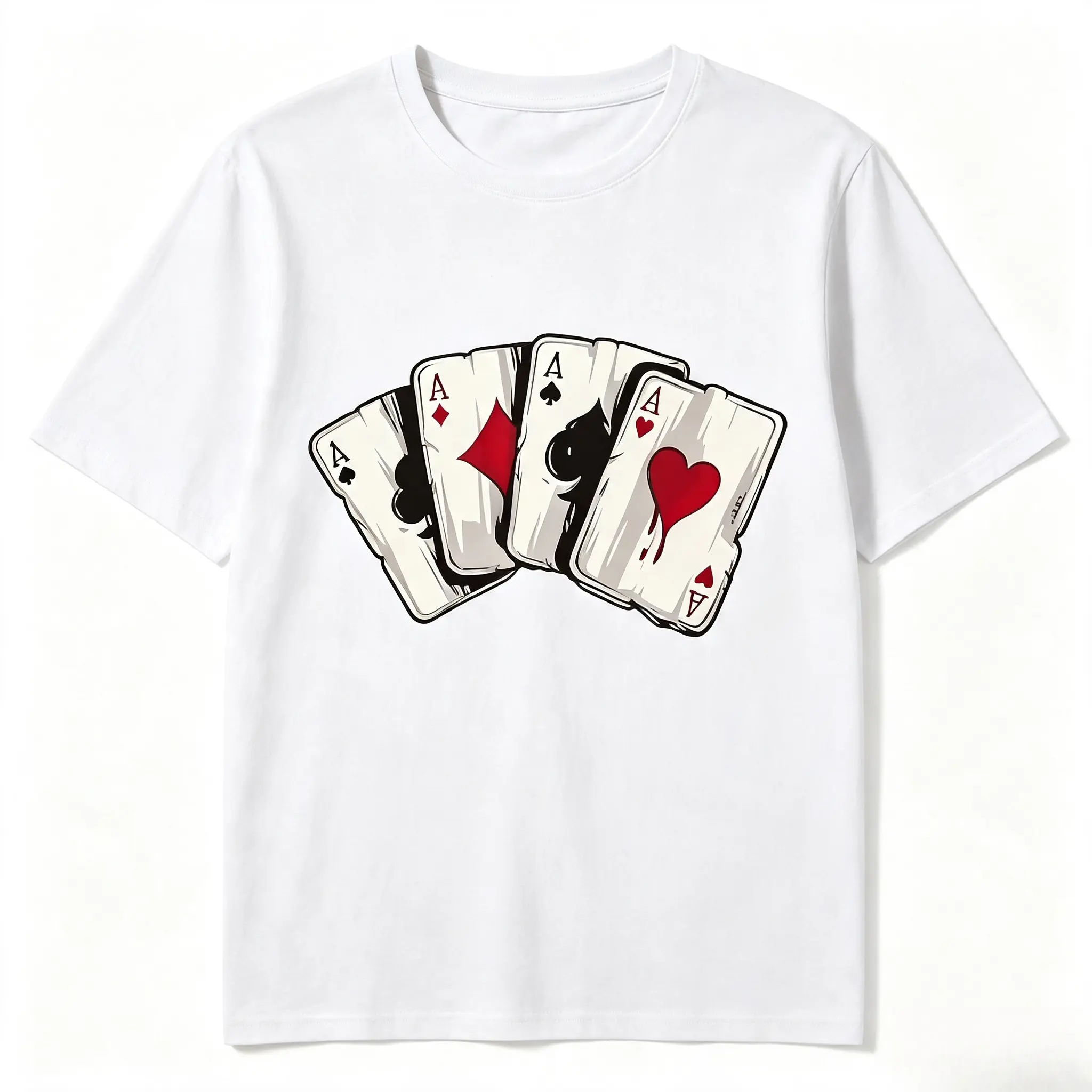 Four Aces Poker Playing Cards Vintage Graphic Cotton T-Shirt, Oversized Comfort Fashion Outfit, Casino Card Game Casual Top, Perfect Valentine’s Day Holiday Gift for Lovers, Family, Friends for Him Her