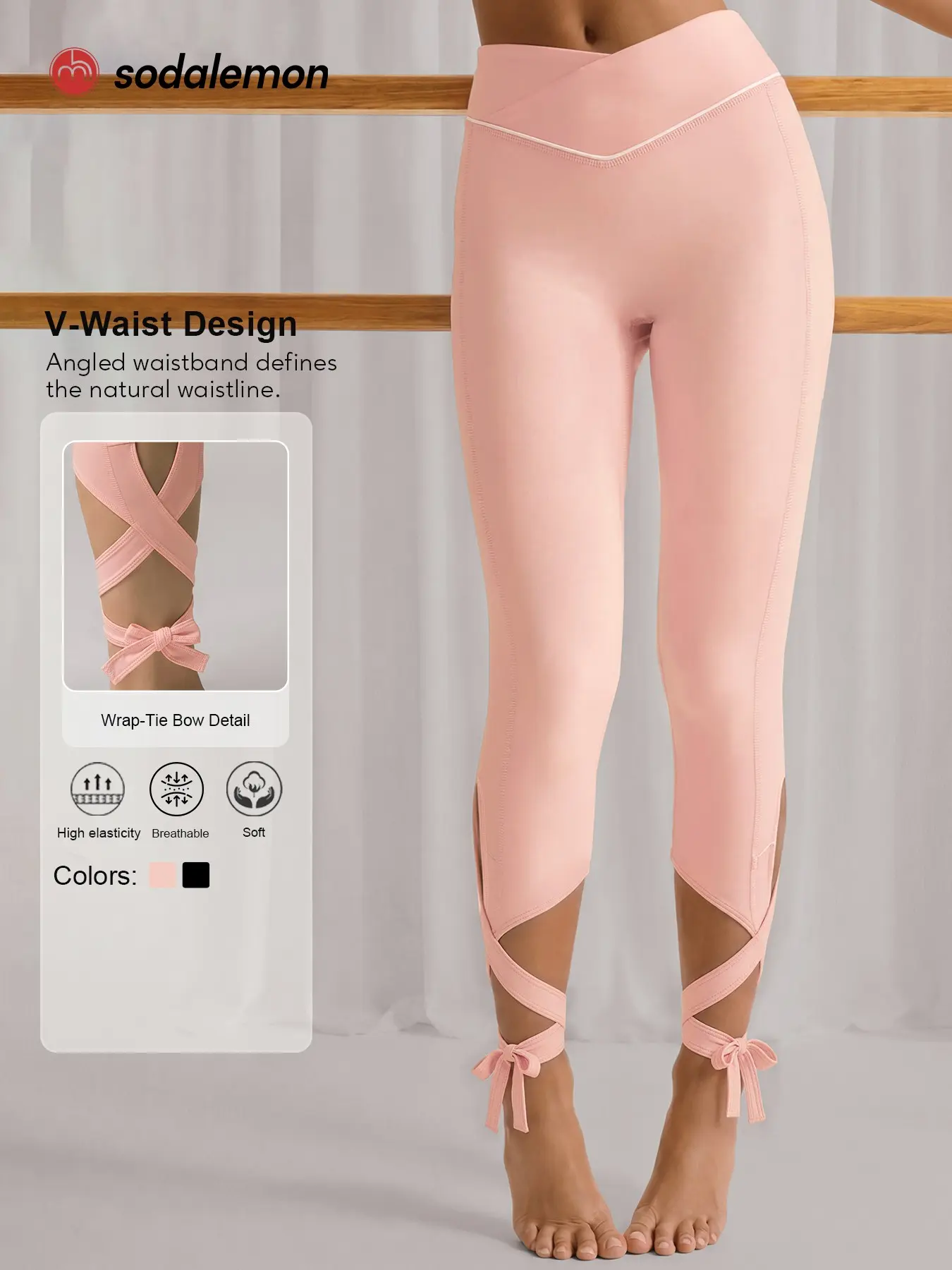 Women's Ballet Tie Skinny Pants, Cross High Waist Shapewear, Comfortable Stretchy Seven-Quarter Leggings for Dance and Fitness Training