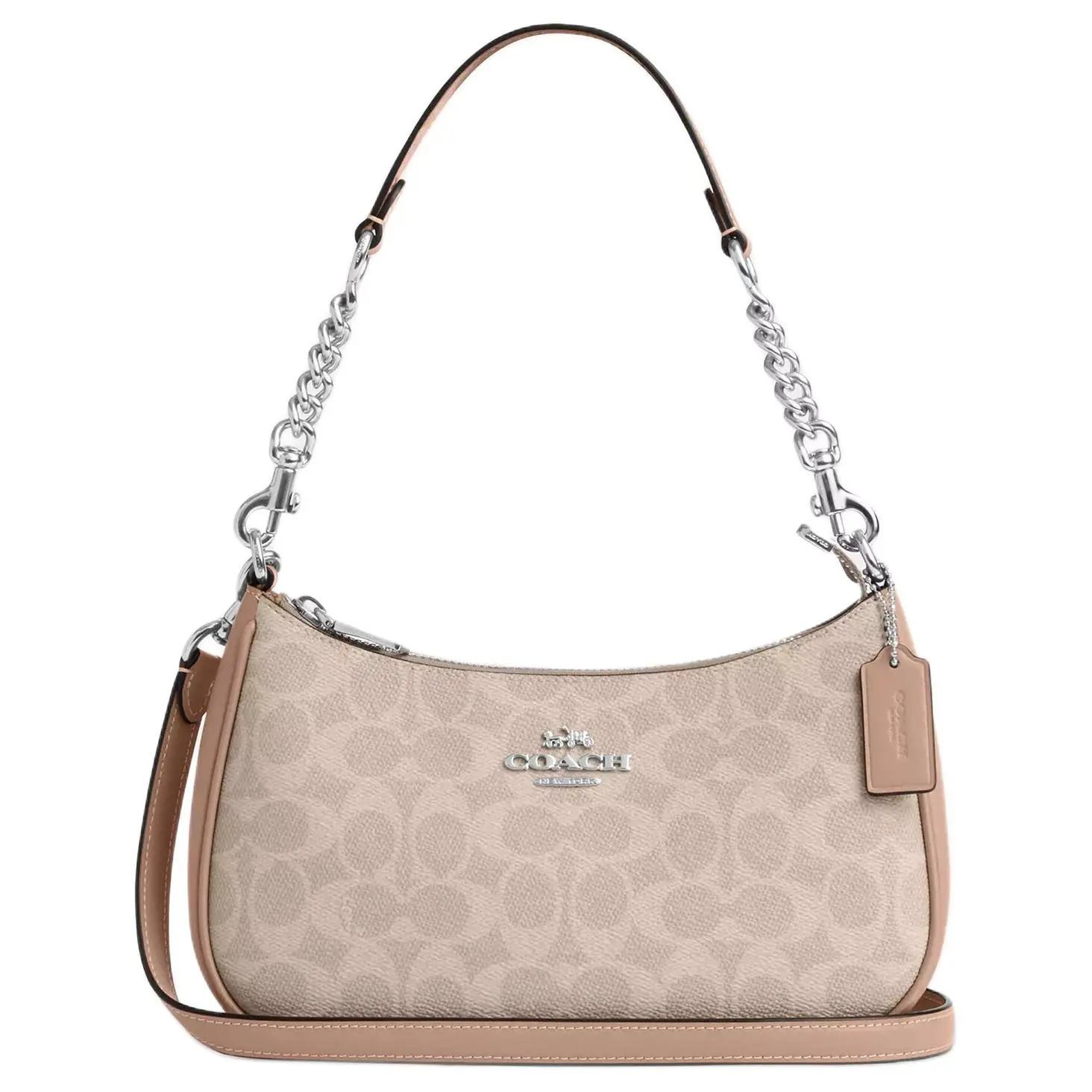 COACH Teri 24 Classic Monogram Crossbody Bag for Women, Satchel Style, Sand and Taupe