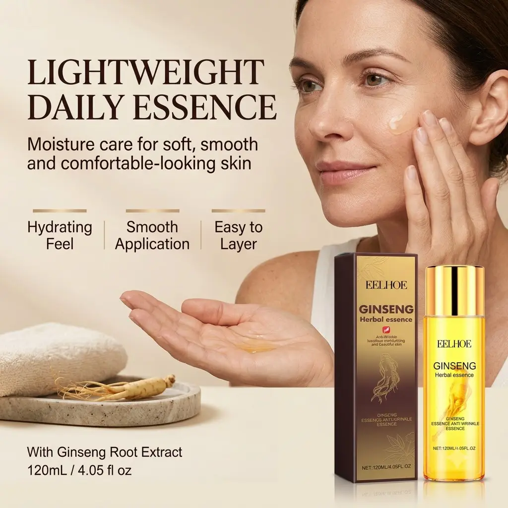 Ginseng Face Serum with Hydrolyzed Collagen and Elastin, Lightweight Hydrating Facial Serum for Dry, Dull-Looking Skin, Fine Line Care for Smoother, Firmer-Looking, Soft, Supple and Radiant Skin