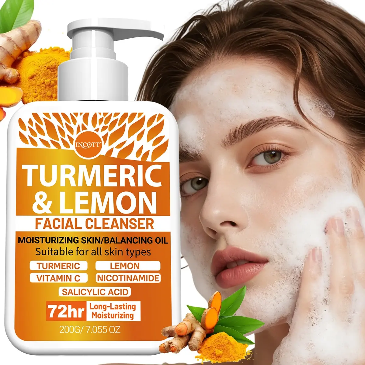 Face Cleanser Oily Skin, Foaming Facial Cleanser, Oil Control Face Wash，Packed With Turmeric & Lemon! Safe, Gentle & Easy To Rinse – Balances Oil, Long-Lasting Hydration & Oil Control. Perfect For All Skin Types!