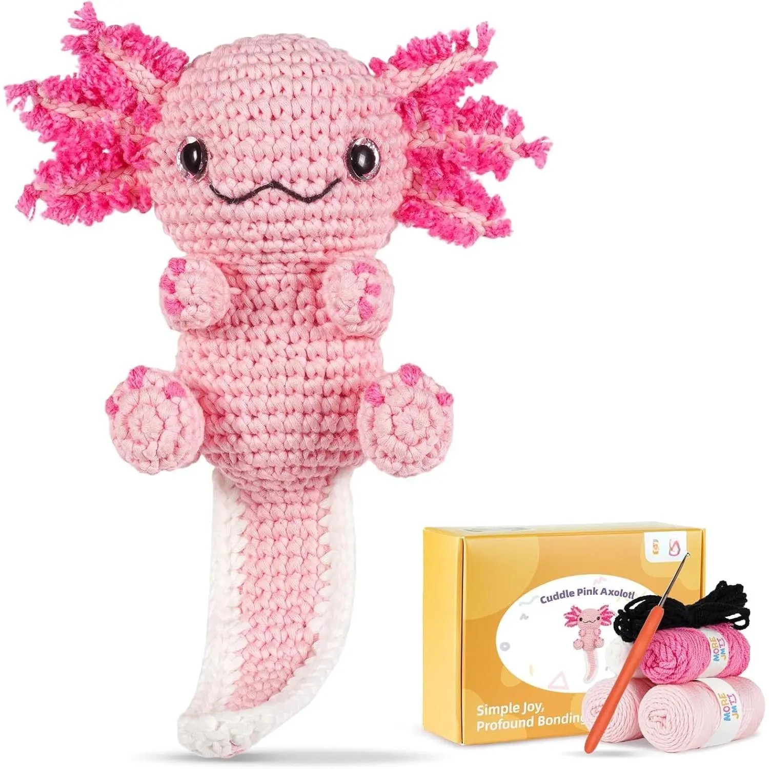 Crochet Kit for Beginners, Learn to Crochet, Include Easy Knitting Soft Yarn, Step-by-Step Video Tutorial, Hook, Holiday Birthday  for Adults (Happy Axolotl)
