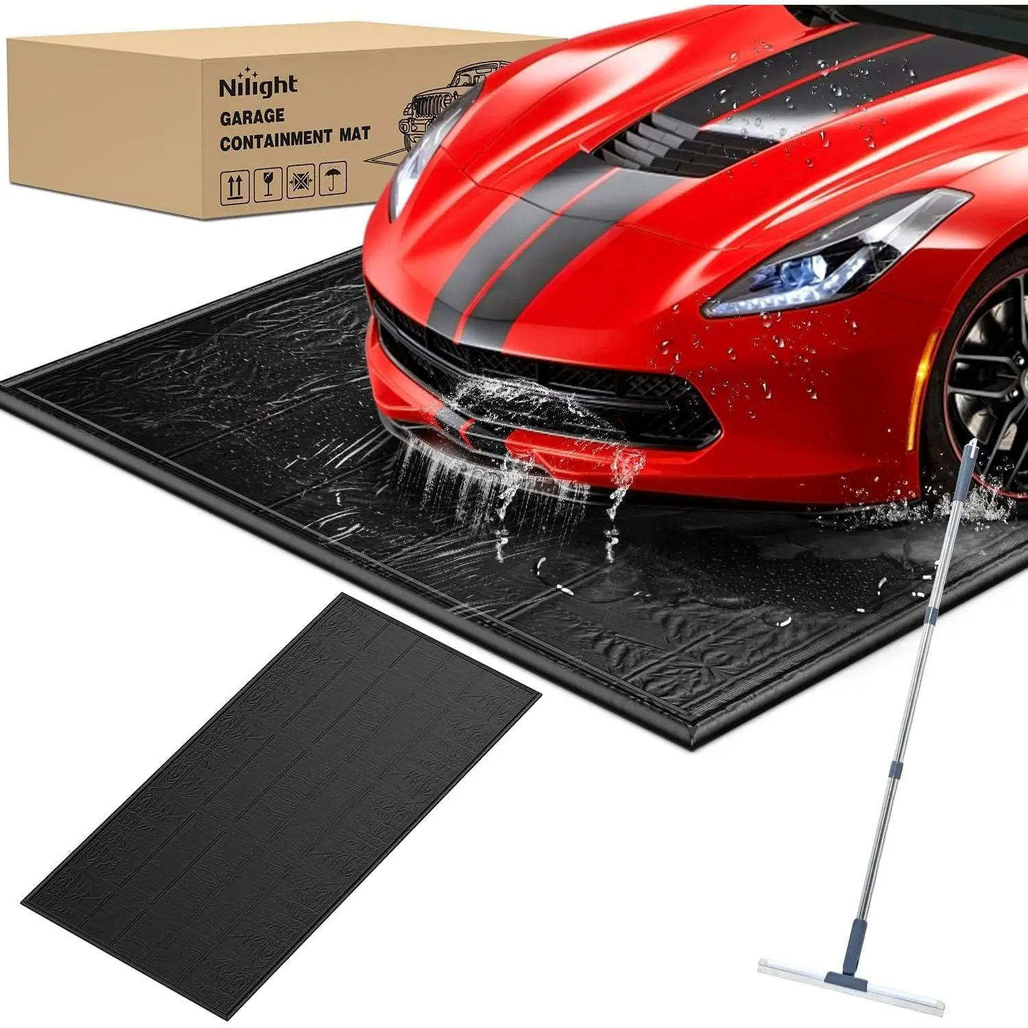Nilight Garage Containment Mat 8'6" x 20', PVC Garage Floor Mat with 1.4" Foam Edge Barrier, Waterproof Car Snow Mat for Garage, Heavy Duty Black Floor Protection for SUV, Truck