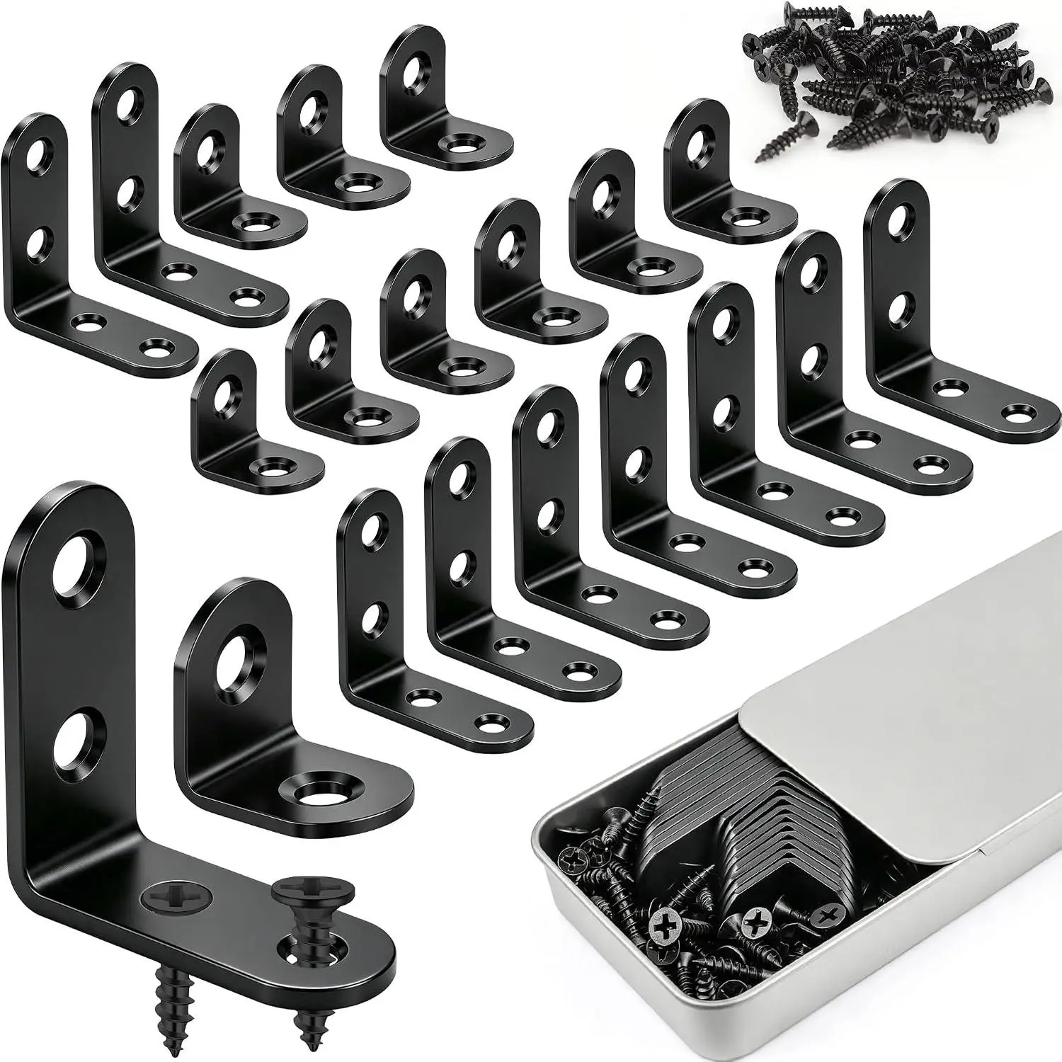 20 count L Bracket Corner Brace, 2 Sizes Black Stainless Steel Corner Brackets