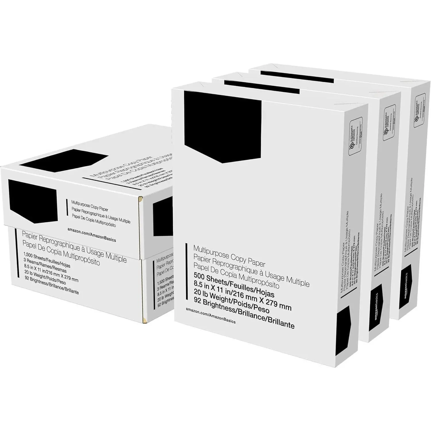 Multipurpose Copy Printer Paper, 20 lb Weight 8.5 x 11 Inch Letter Size, 92 Bright White, 3 Reams 1500 Sheets for Home & Office Printing