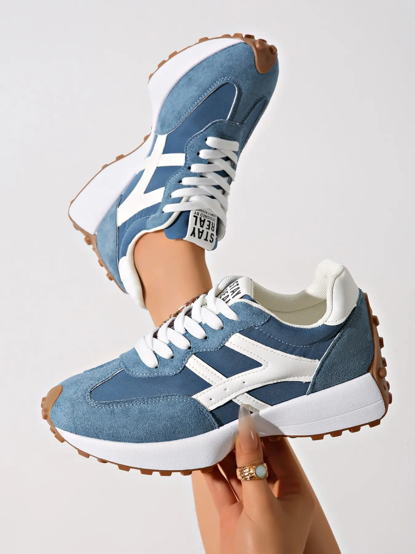 Blue Colorblock Retro Agon Training Shoes for Women, Flyknit Upper, PVC Sole, Wide Width, Casual Hiking Shoes, Spring & Fall