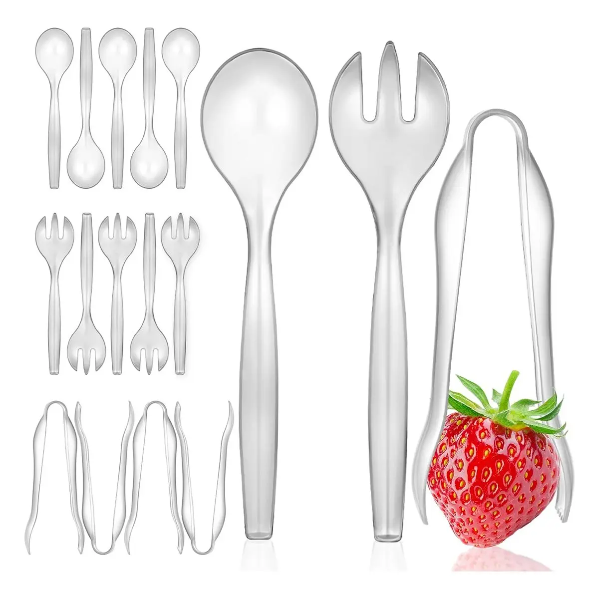 Clear Plastic Serving Utensils Set, 18 Count Disposable Serving Spoons for Catering, Weddings, Holiday Parties, Buffet Events