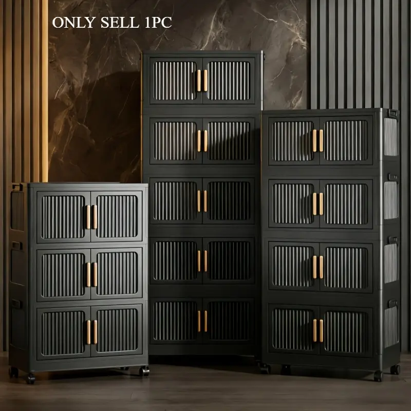 Multi functional large capacity foldable storage cabinet, tool free installation, with magnetic suction door and wheel storage box, moisture-proof and dustproof, 3/4/5/6 layer organizing cabinet, suitable for living room, bedroom, kitchen, bathroom