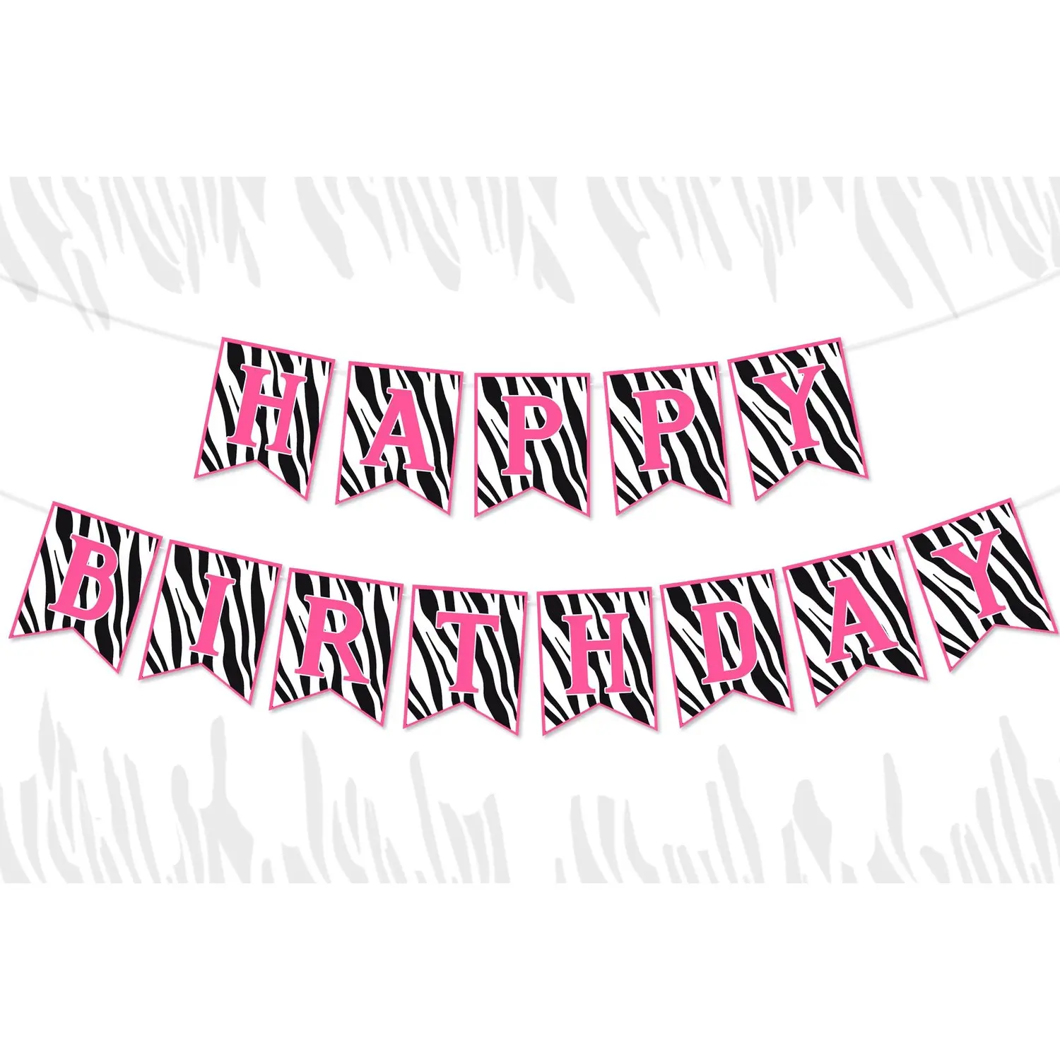 1Set Zebra Birthday Decorations Pink PreStrung Zebra Happy Birthday Banner Wildlife Zebra Print Party Supplies for Safari Jungle Theme Bday Party Supplies Both Indoor and Outdoor