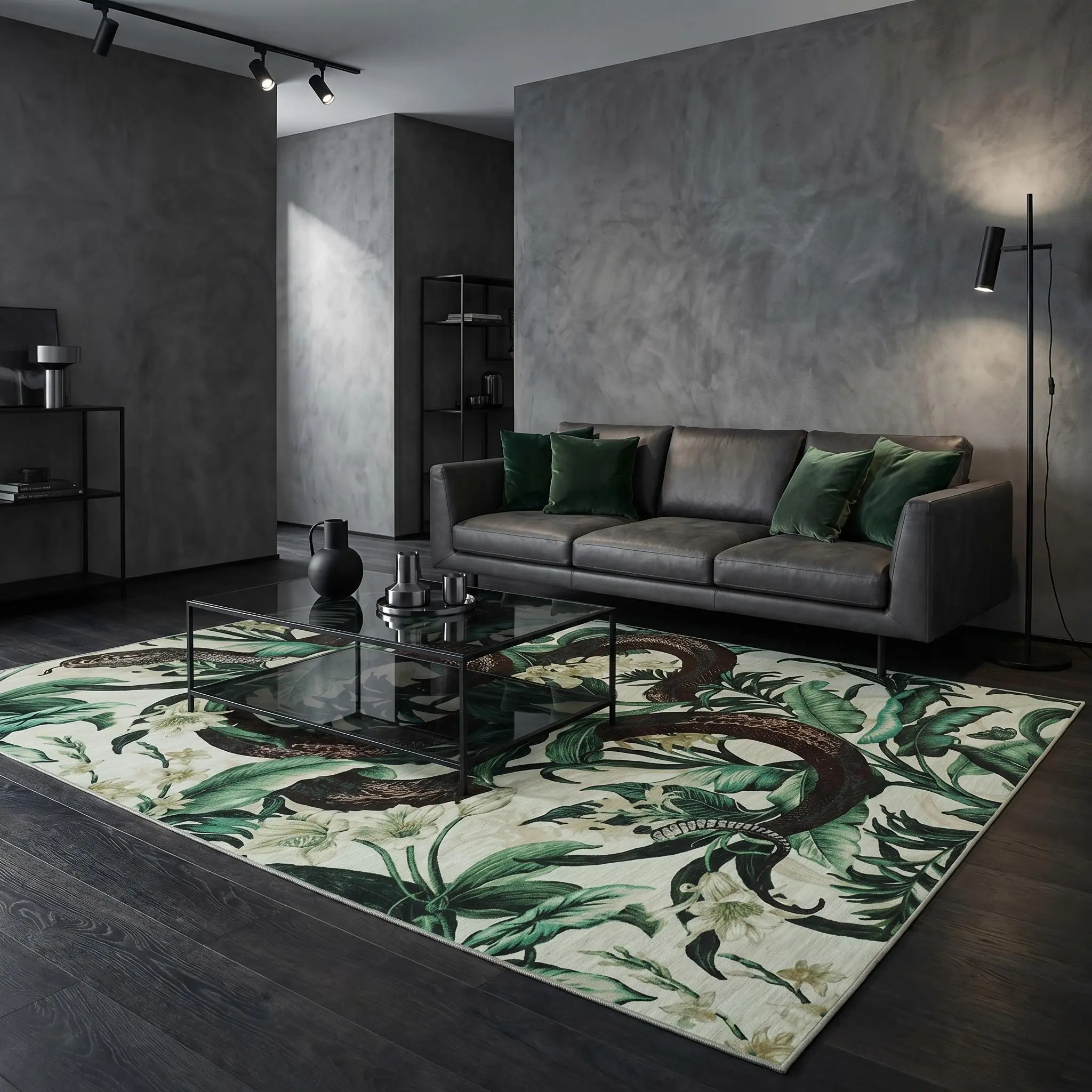 Modern Trendy Tropical Snake Botanical Thin Low Pile Area Rug Non Slip Machine Washable Soft Pet Friendly Durable Halloween Decor Indoor Carpet for Living Room Bedroom Kitchen Hallway Office Apartment Farmhouse High Traffic Rugs