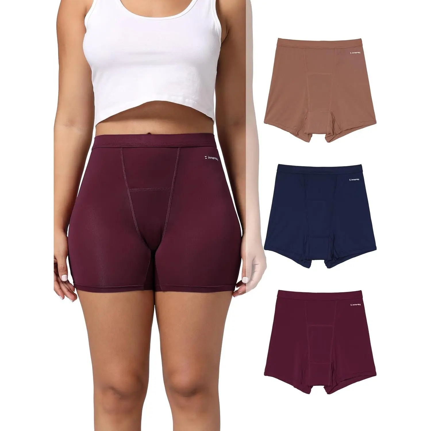 Women's High Waisted Period Underwear Boy Shorts 3-Pack | Leak-Proof, 20ml Absorbency for Menstrual and Postpartum, Anti-Chafing