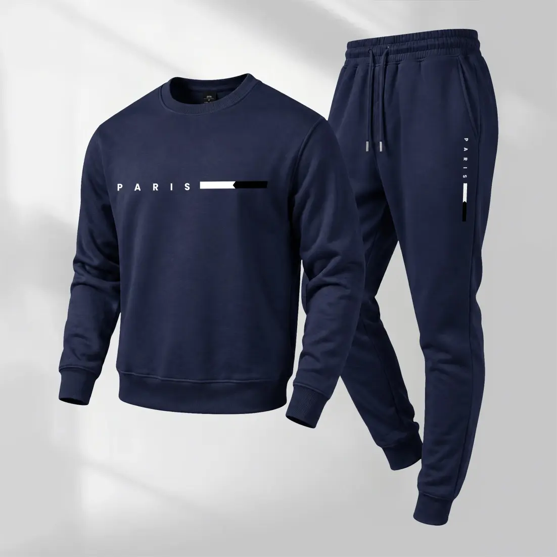 Men's Paris Letter Graphic Crewneck Sweatshirt and Jogger Pants Set, Casual Long Sleeve Pullover with Drawstring Sweatpants, Fall Winter Tracksuit for Daily Wear, Travel, Lounge, Workout and Indoor Outdoor Activities