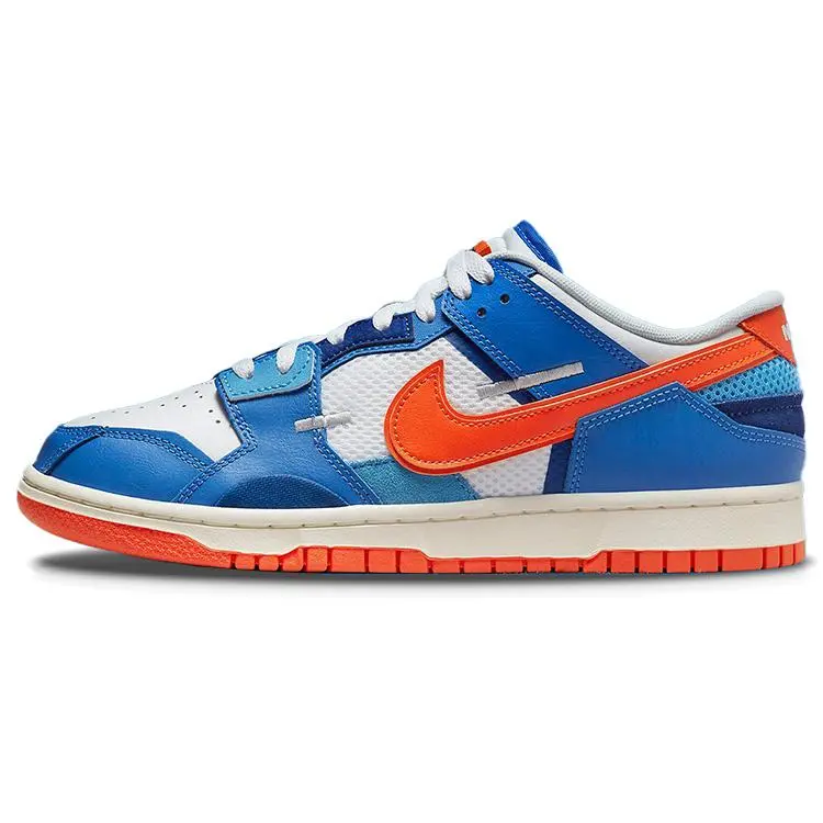 Men's Nike Dunk Low Leather Athletic Trainers - Blue, White, Orange, Knicks-Inspired Stitching, Casual Footwear, Globally Verifiable with Authentication Credentials