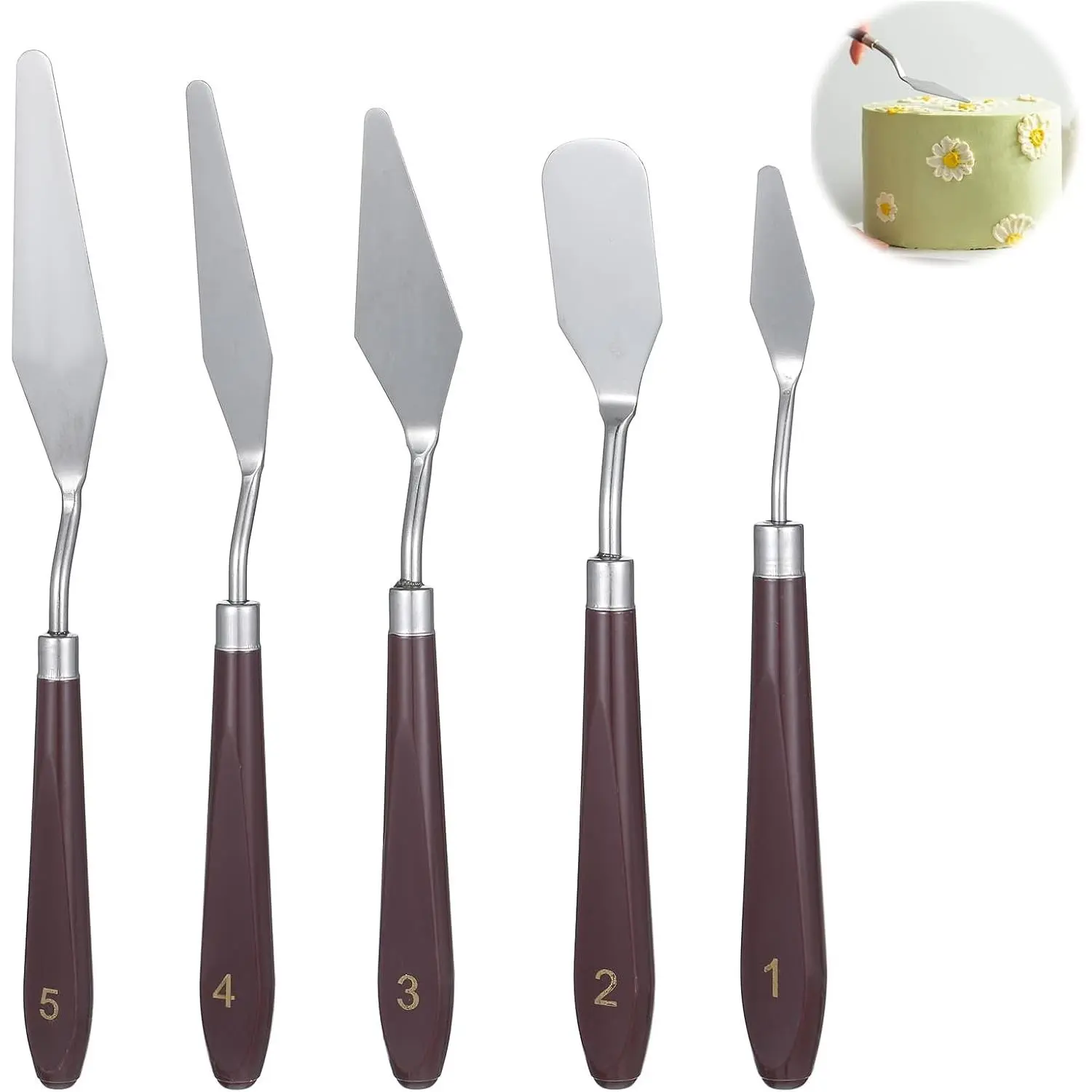 5 Pcs Dual-use Frosting Spatula Palette Knife, for Baking Cake Pastry Fondant Chocolate & Art Acrylic Painting Color Mixing Supplies