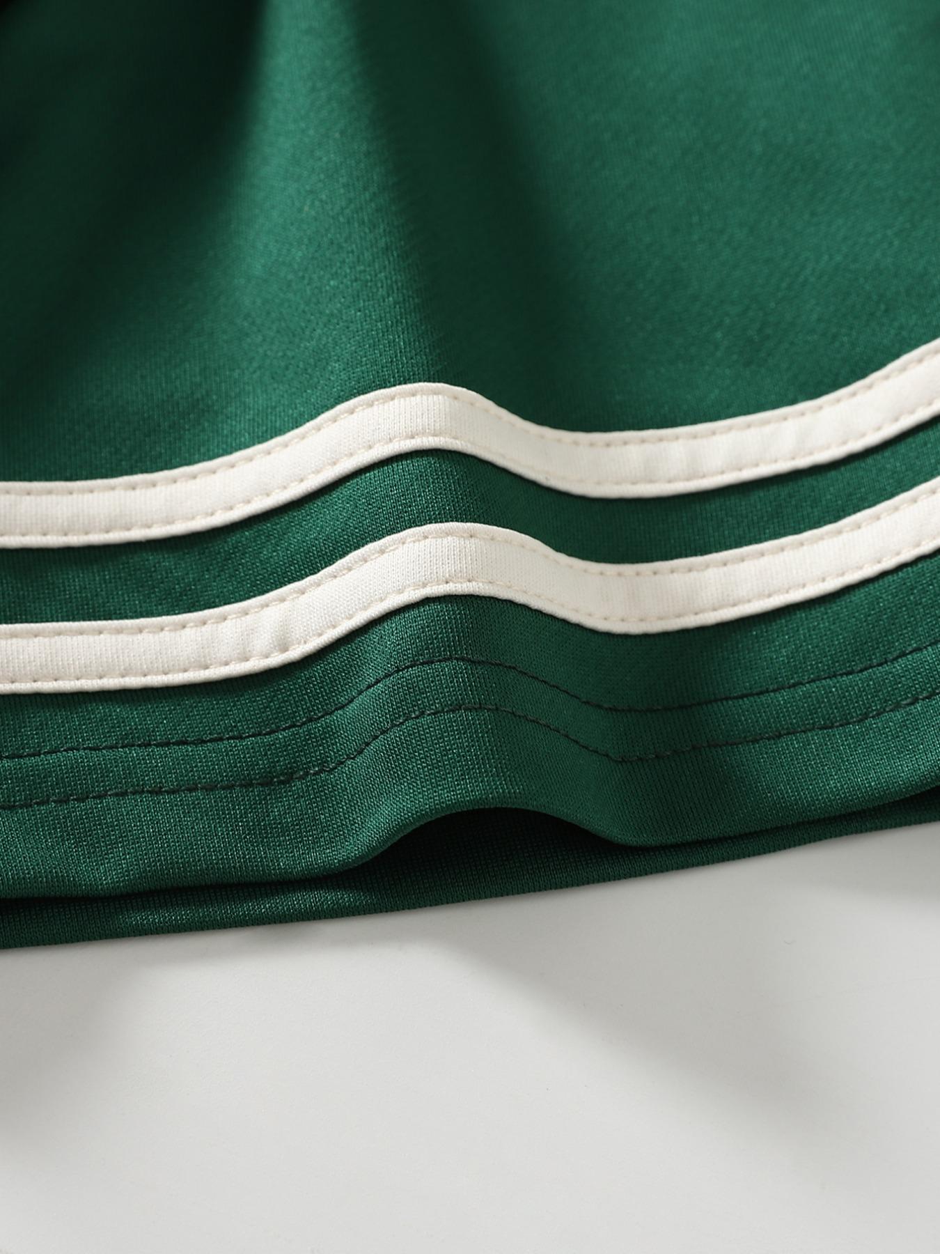 American Vintage Colorblock Shoulder Pad Polo Shirt, College Style Striped Short Sleeve, Casual Sporty Contrast Top, Unisex Loose Fit