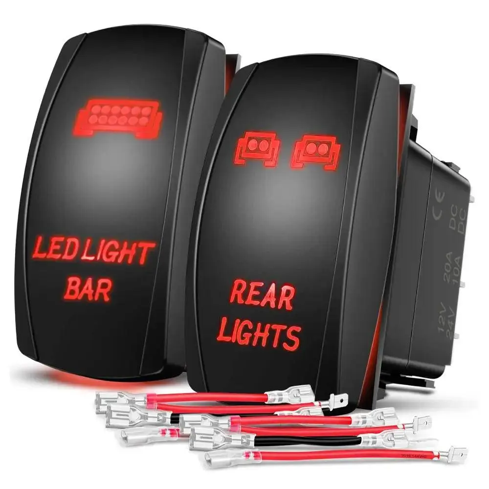 Nilight 1x 5-Pin 12V Laser On/Off Red LED Light Bar Rocker Switch Set Pack (1.43in x 0.84in) - Electrical Accessory for Headlights, Taillights, SUV, Yacht, Home Improvement, Atv, 1 X 5 Pin Led Light Bar Rocker Switch