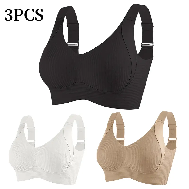 3PCS Women's Four-breasted Adjustable Wireless Bra Soft Breathable Push Up Bra Women's Lingerie for All Seasons