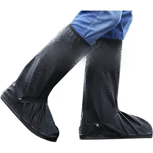 Waterproof Shoe Covers, Reusable & Foldable Rain Boot Shoe Cover with Zipper, Non-Slip, Reflector, Men Women Rain Gear, Black