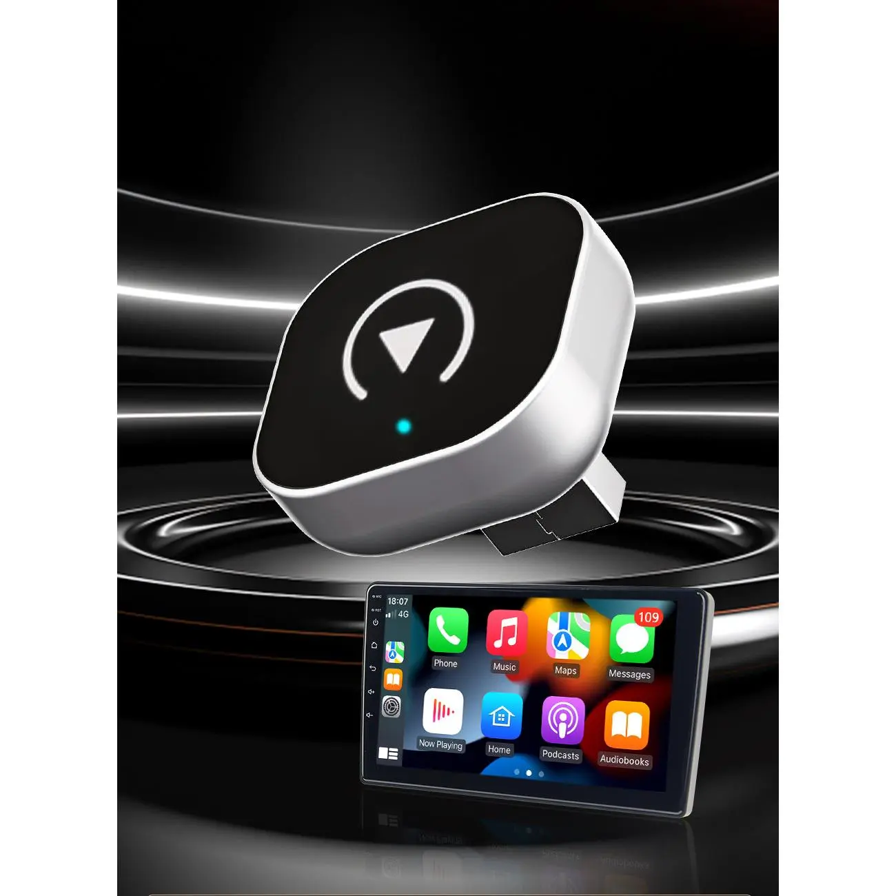 Wireless CarPlay & Android Auto Adapter - 4GB RAM Smart Dongle with USB-Type-C, Plug-and-Play, App Access, Pearl Nickel Finish for Universal Fit Vehicles, Daily Commute Use