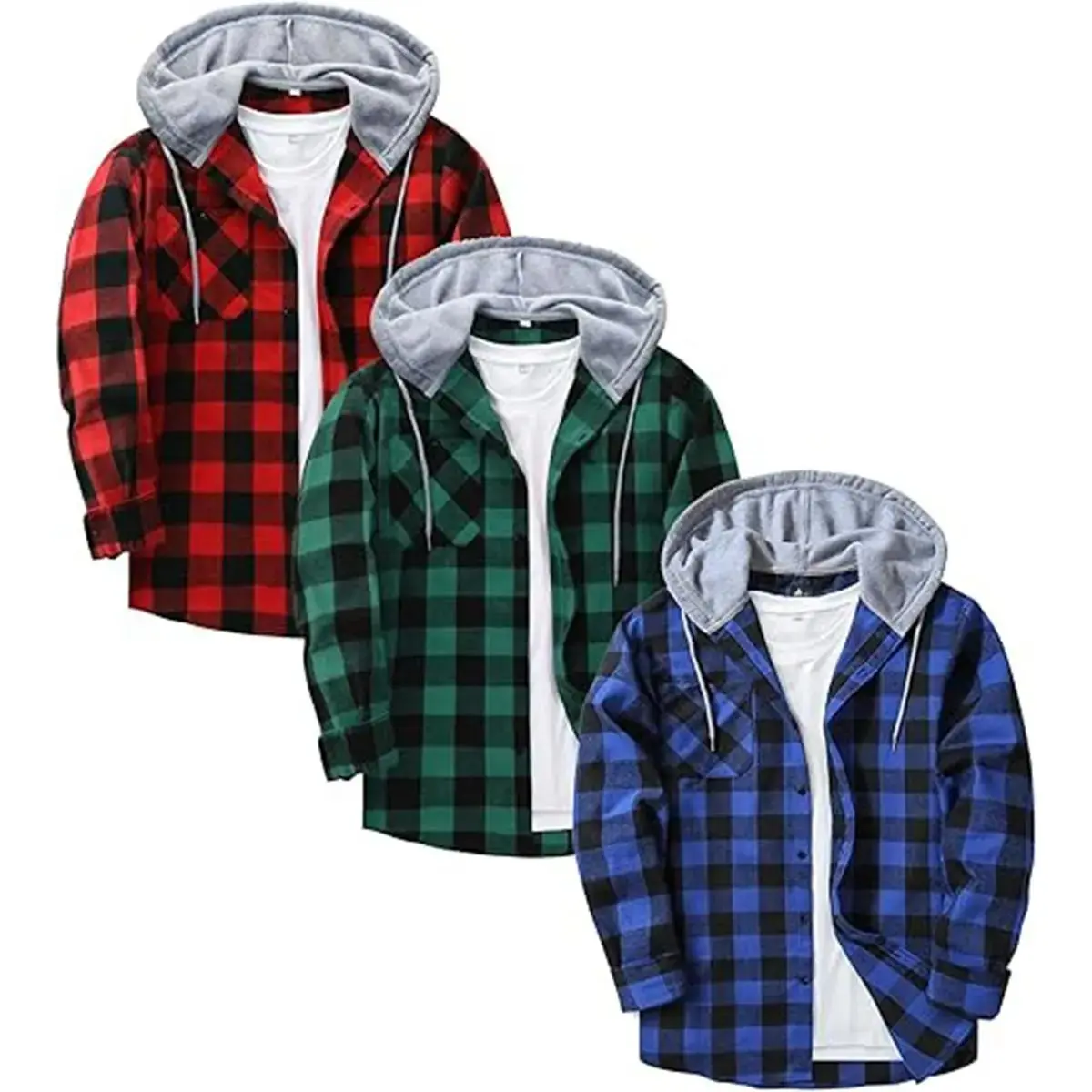 Mens Flannel Hoodie Shirt Classic Plaid Button Down Long Sleeve with Pocket Soft Fabric Casual Fashion Sweatshirts