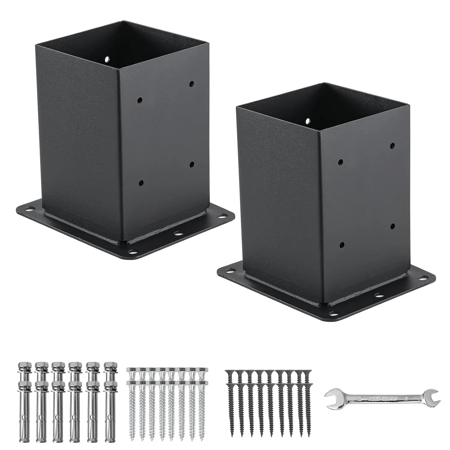 13GA Thick Black Coated Steel Base Deck Brackets, 2-Count, 4x4 in Base Size, 3.6x3.6 in Inner Size Anchors, Supports Decks, Pergola & Fence Mounting Hardware