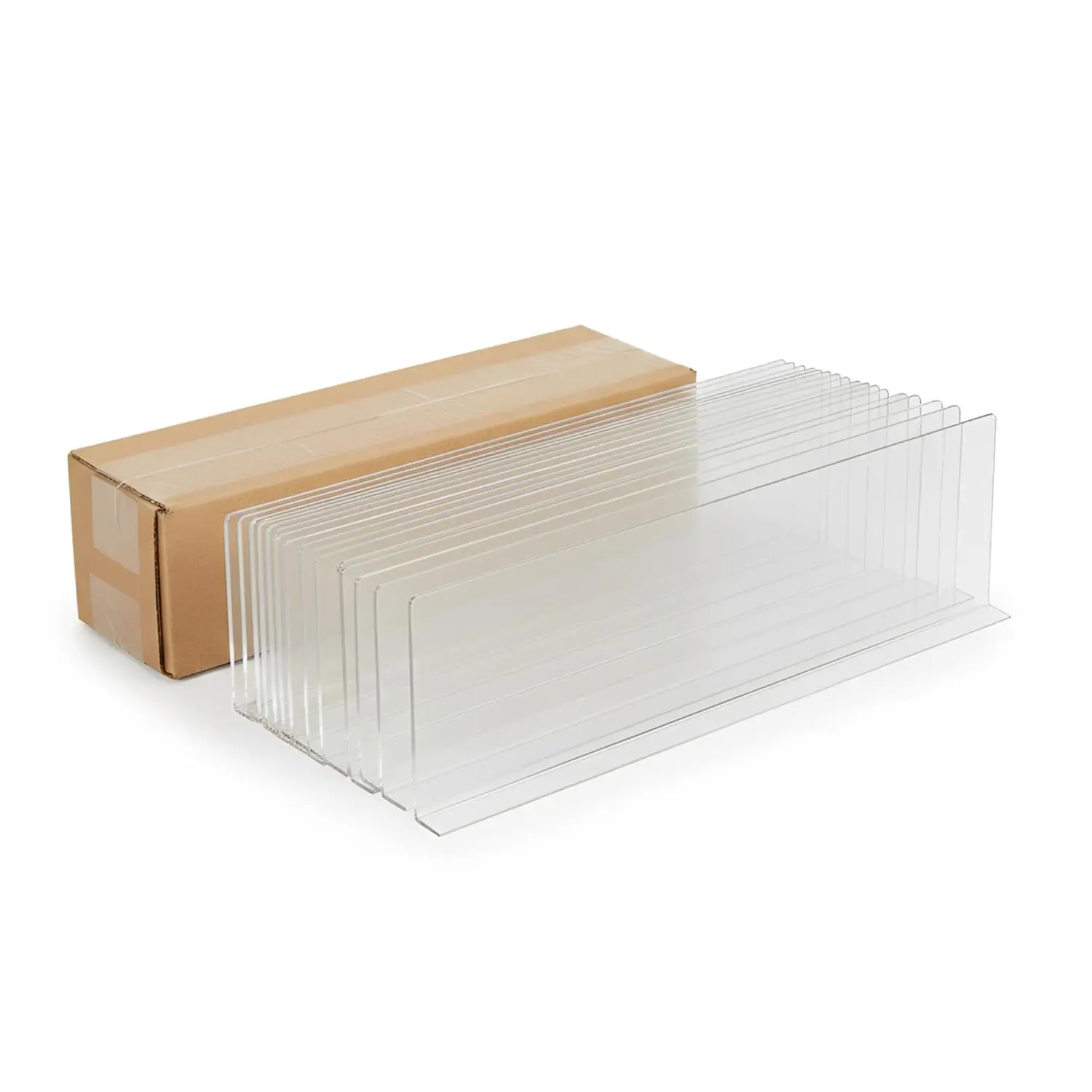 Shelf Dividers, 50 Pack, Self Adhesive, 3” H x 9.5” L Shelf Separators for Retail Shelving, Pantry & Closet Organization, Easy Stick 20 Mil Clear PVC, Product Display Dividers