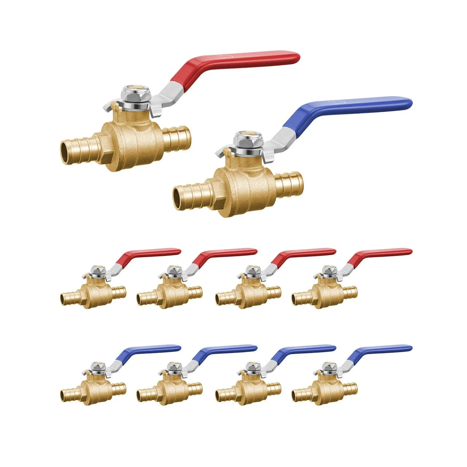 【DealsForYouDays】VEVOR 10-Piece 1/2 in PEX Brass Full Port Ball Valves, Quarter Turn Hot (Red)/Cold (Blue), for Kitchen, Bath, Hydronic Heating