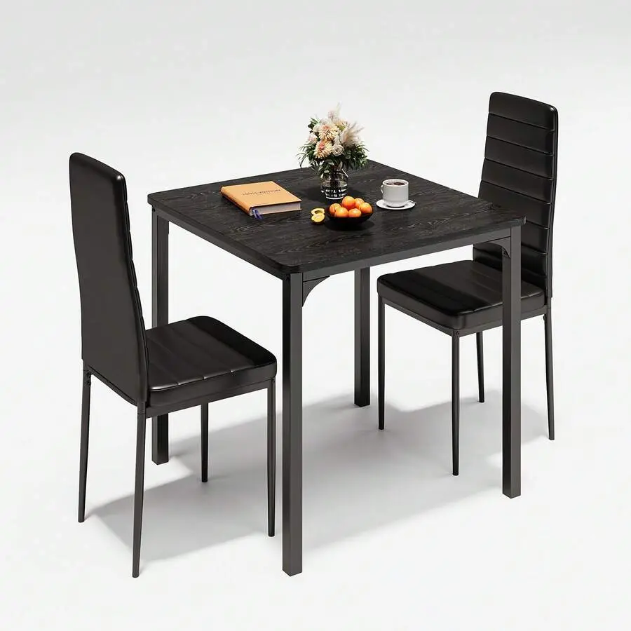 3 Piece Dining Table Set 2,  With 2 Upholstered PU Leather Chairs Your Home,, Living Room