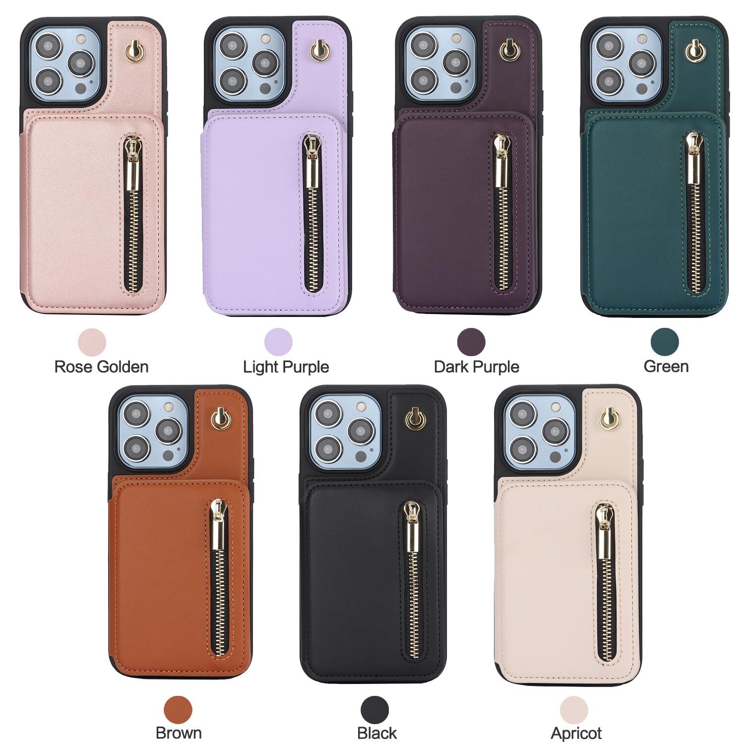 Lotosug Wallet Case for iPhone 17 Pro Max 16 15 14 13 12 11 PU Leather RFID Blocking Cash Holder Card Wallet Flip Stand Protective Cover Crossbody Lanyard Strap Wristband, Zipper Phone Case