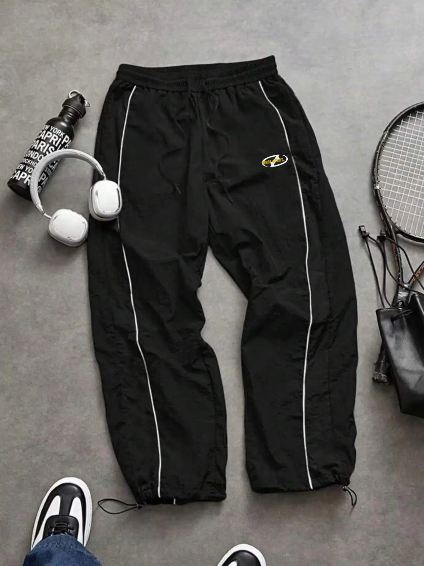 Men's Casual Sporty Long Pants, Casual Sportswear Pants, Loose Sports Pants, Loose Fit with Elastic Cuffs, Fashion Letter Print, Lightweight Fabric for Daily Wear, Casual Sport Trousers, Casual Athletic Trousers