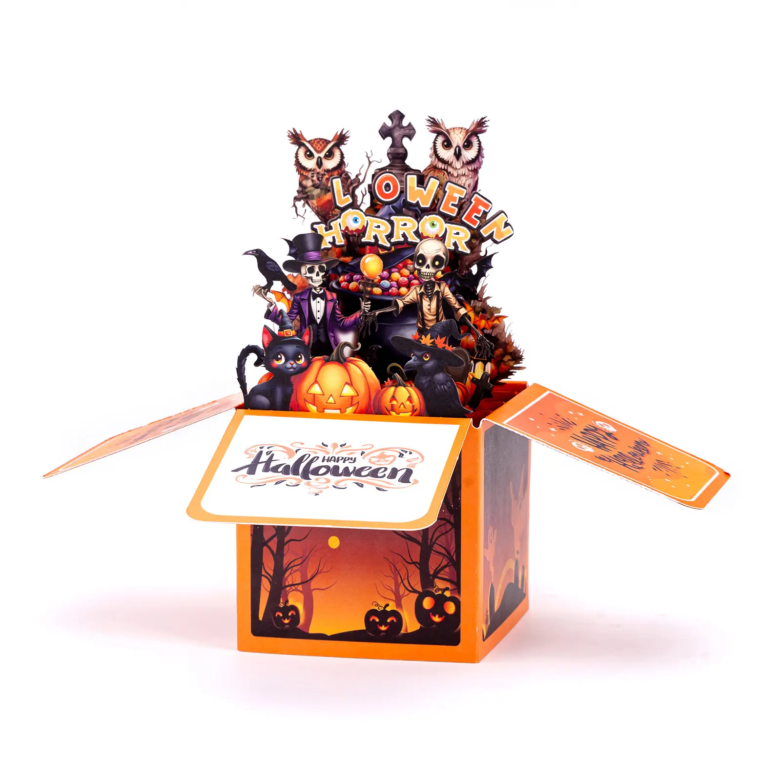 Halloween Pop-Up 3D Card Haunted House Ghost Pumpkin Theme, Holiday Greeting & Party Invitation Card, 3D Scene Display Box、Holiday Wishes, Party Invitations & Tabletop Decor Display