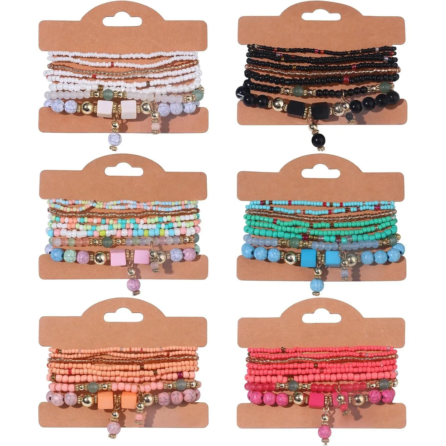 6 Sets Boho Beaded Bracelet – Stackable Stretch Jewelry, Colorful Dainty Gift for Women