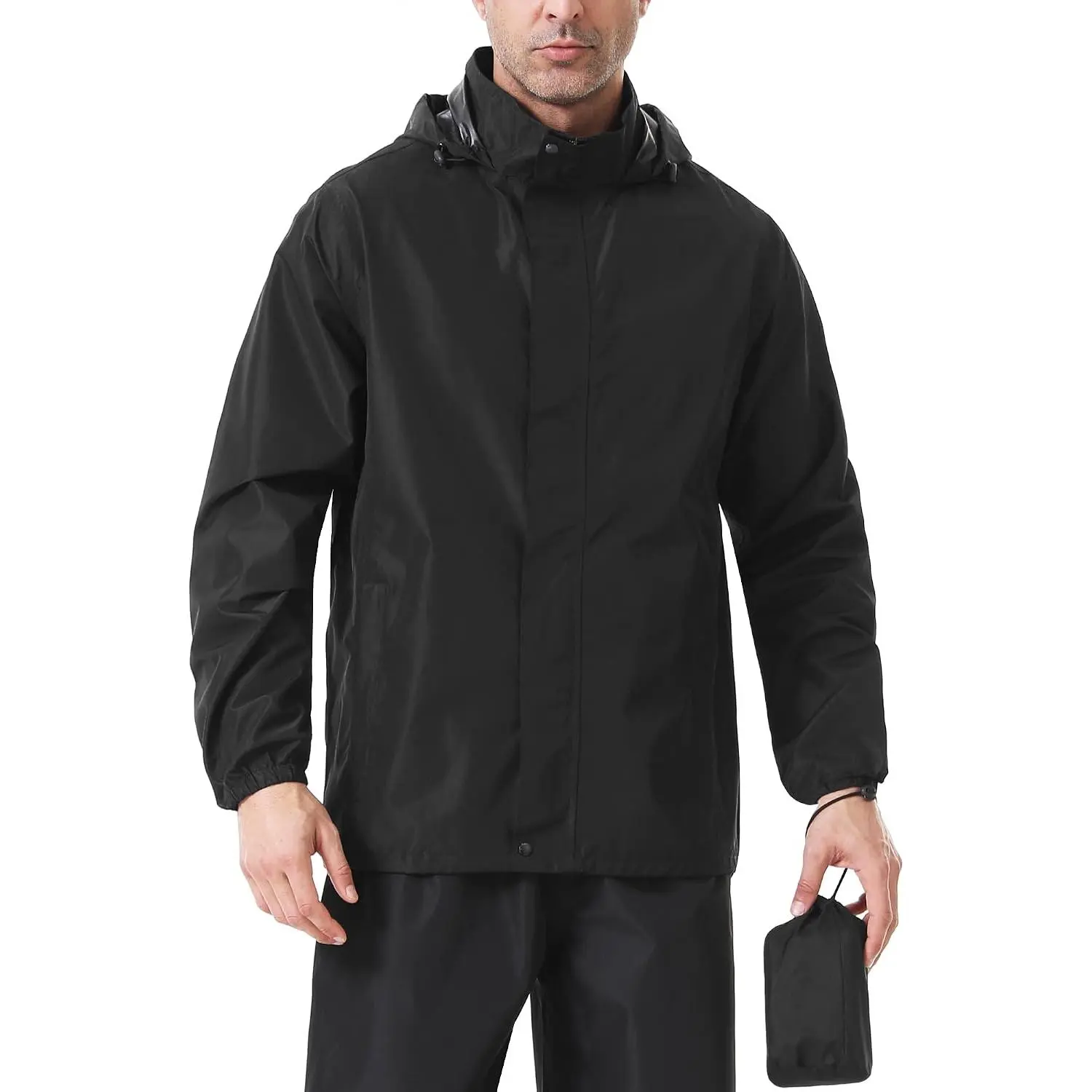 iCreek Men's Packable Waterproof Lightweight Hooded Polyester Windbreaker Jacket, Plain All-Season Menswear Top, Jackets