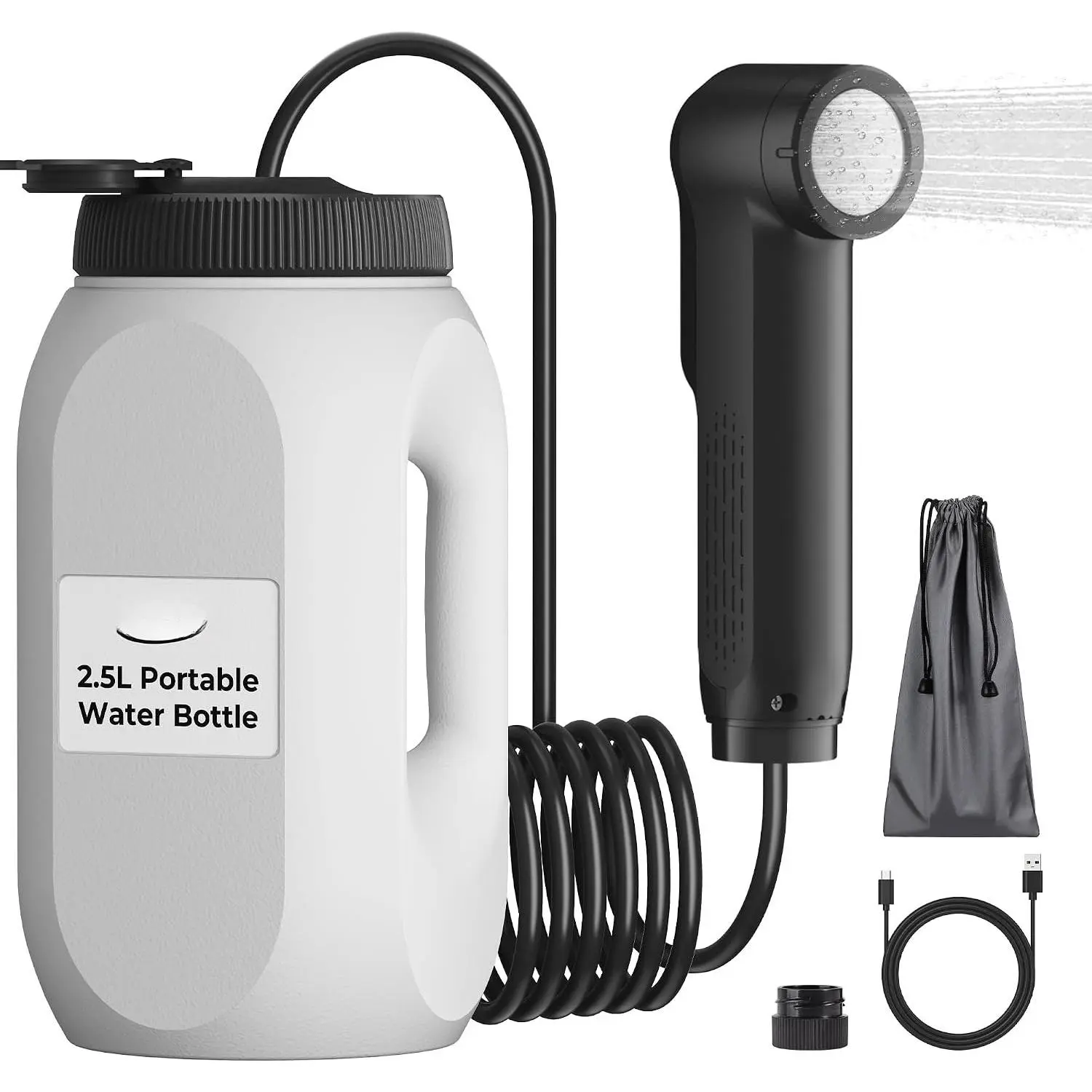 Portable Electric Travel Bidet Handheld Sprayer, 2.5L Large Capacity, Twist Adjust Dual Mode, 1600mAh USB-C Rechargeable, LED Display, IPX6 Waterproof, Outdoor Safe for Adults, Synthetic