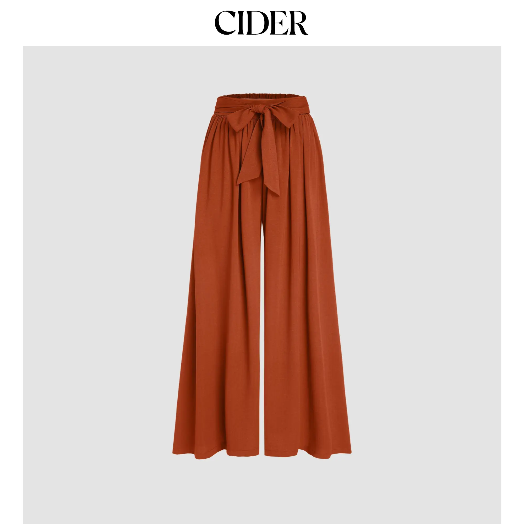 Cider [3 colors, size 2-26] Linen-blend High Rise Bowknot Shirred Wide Leg Trousers