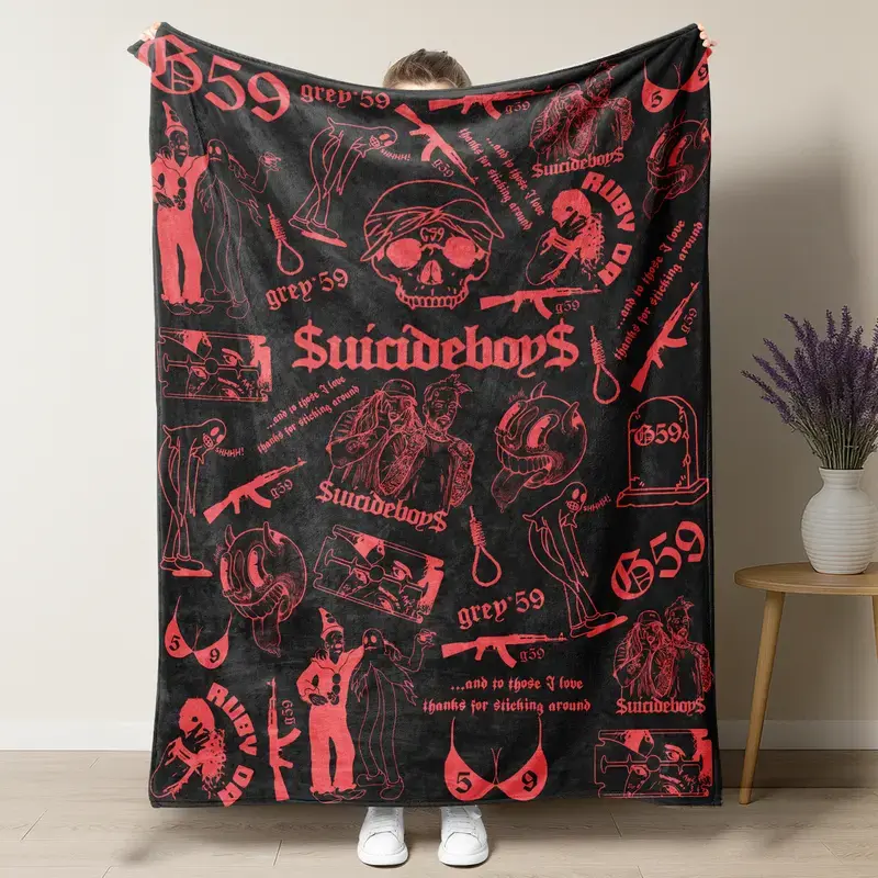 Suicideboys G59 Records Flannel Blanket – Soft Cozy Hip Hop Rap Music Throw Blanket with Iconic Graphic Collage – Lightweight Warm Couch Bed Blanket for Fans, Collectors & Gift Idea