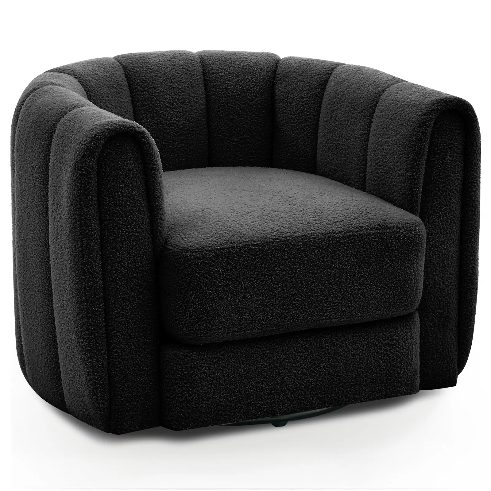 360° Swivel Barrel Accent Chair – Soft Stuffed Velvet Upholstery, Striped Backrest, Comfy Modern Lounge Armchair for Living Room or Bedroom