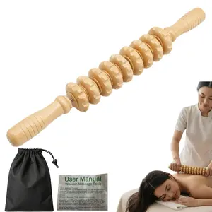 Solid Wood Roller Massage Stick with Nine Wheels, Manual Body Muscle Relaxer for Abdomen, Back, and Legs, Perfect for Self-Massage