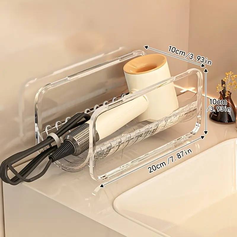 Transparent Acrylic Storage Rack, Stackable Design, Bathroom Organizer, Hair Tool Holder, Countertop Shelf, Practical Shelving Unit