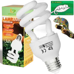 15W 5.0 UVA UVB Reptile Light Bulb Compact Fluorescent Terrarium Lamp for Tropical Subtropical Reptiles Chameleon Turtle Gecko Snake Include UV Sensor Card