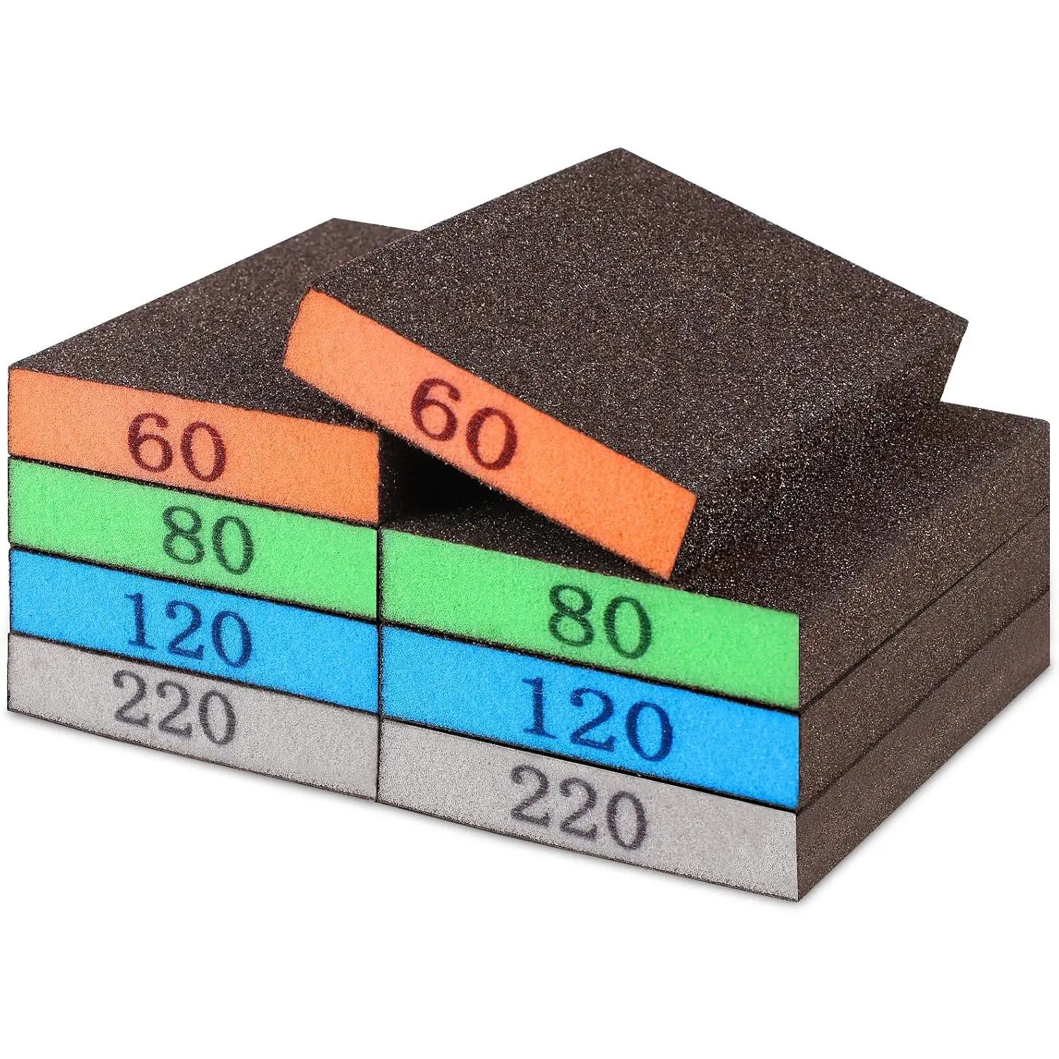 8-Pack Sandpaper Block, Four Grits Per Pack 60/80/120/220, Washable and   Sanding Sponge, Drywall Sandpaper Blocks for Wooden Drywall Sheetrock and Metal Glazing