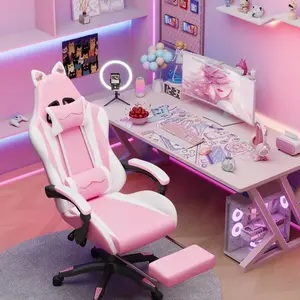 Ergonomic Office Chair, Computer Chair With 5 Back & 2 Seat Massage Nodes, Gaming Chair With Light Strip & Speaker & Adjustable Armrests Backrest Seat Height Footrest & Removable Headrest Lumbar Support, Recliner