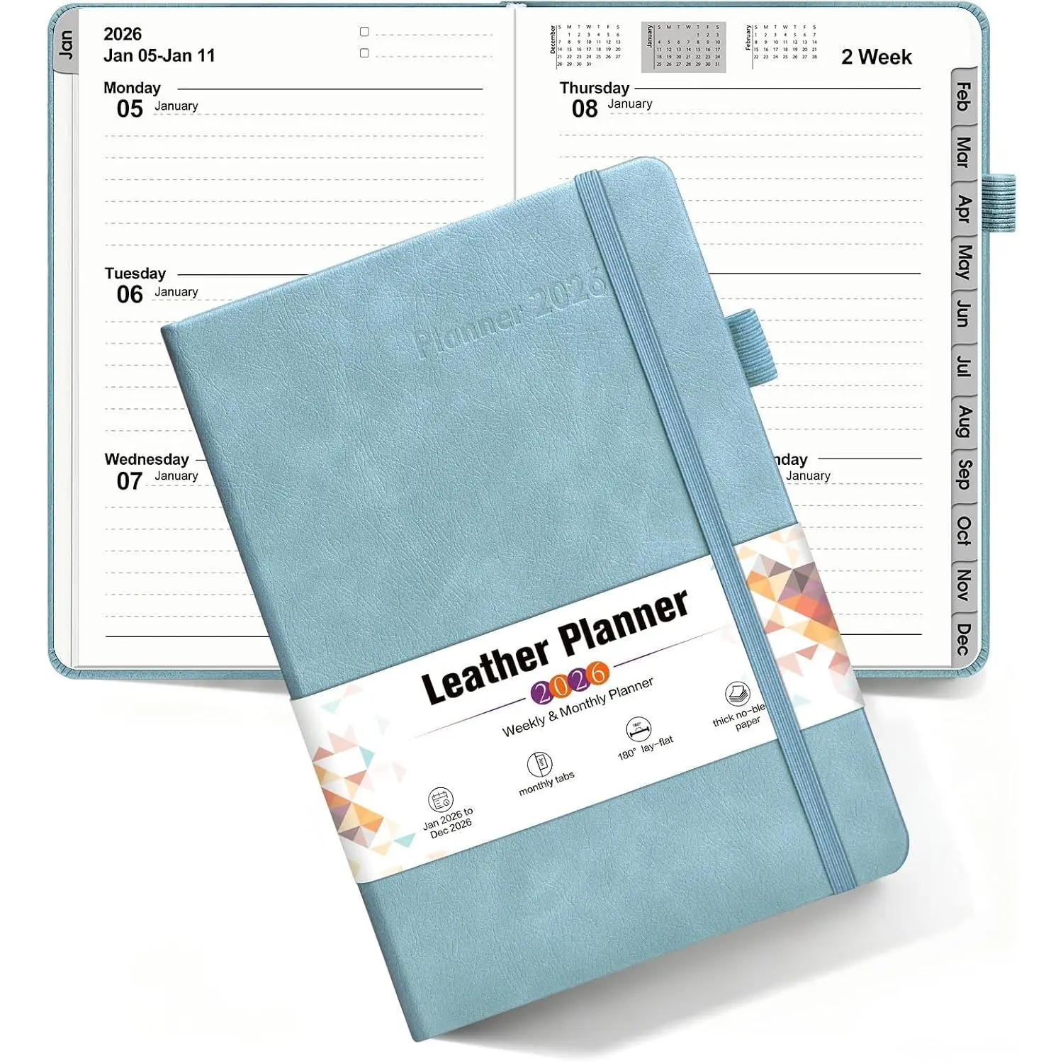 2026 Weekly & Monthly Planner, 12 Months Hardcover Planner from January 2026 - December 2026, Leather Agenda Organizer Book 2026 with Tabs, Daily Calendar Planners for Work School , A5 (5.75" x 8.38"), Blue