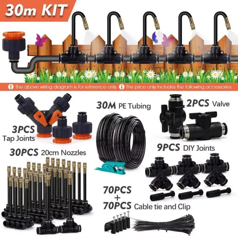 16.4-98.4FT water pipe drip irrigation kit DIY free bending universal spray kit greenhouse garden flowers and plants watering irrigation courtyard spray cooling system