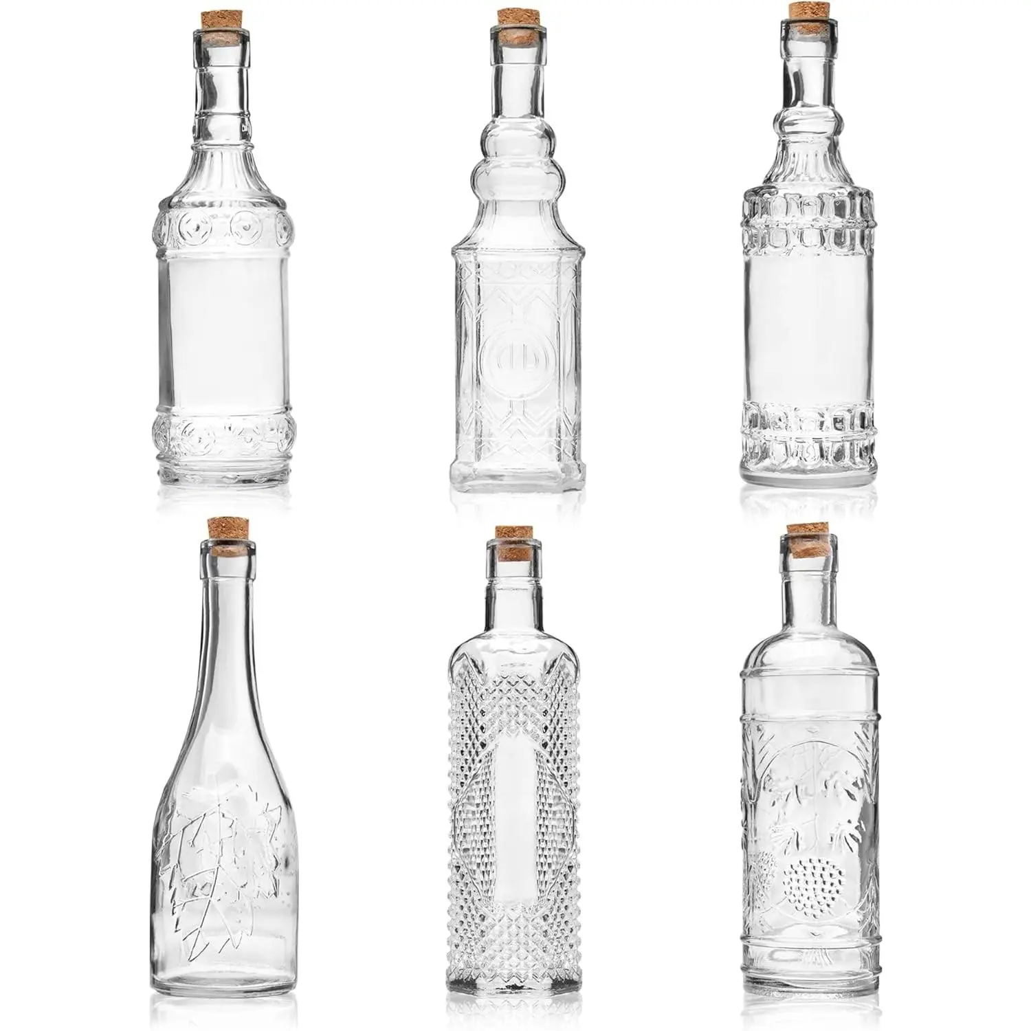 Assorted Clear Glass Bottles with Corks, 6 Pack, 2.5in X 9in, 16oz