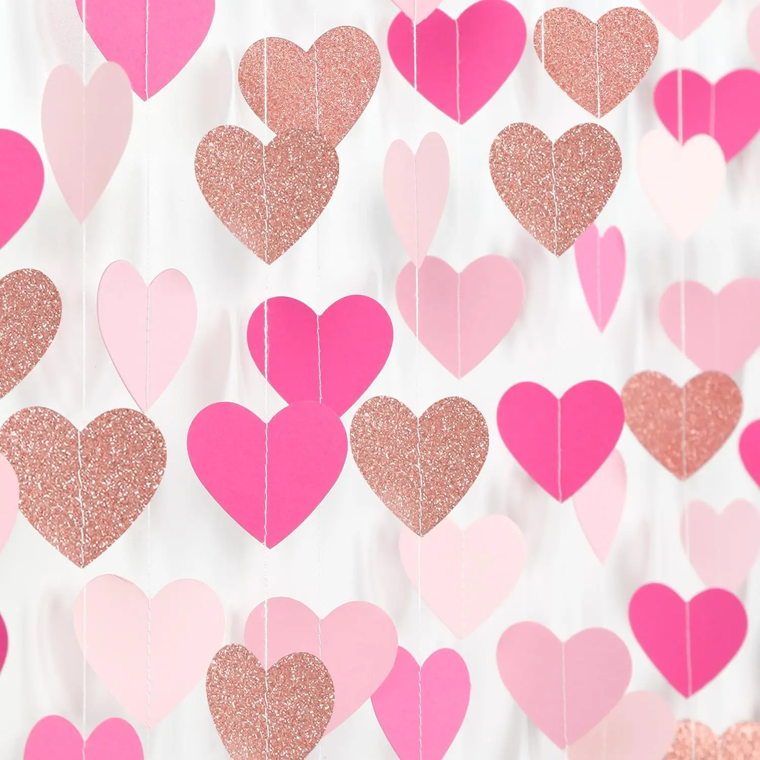 Light- Rose- Valentines Party-Decorations Heart-Garland - 52ft Red Galentines Streamers Banner,Women Romantic Special Night Wedding Bachelorette Bridal Shower Birthday Backdrop Decor