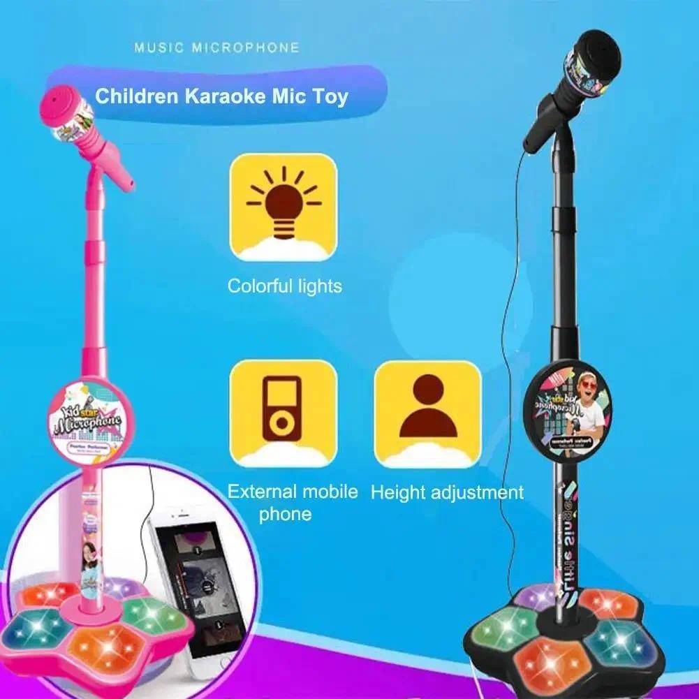 Kids Microphone with Stand Karaoke Song Music Instrument Toys Brain-Training Educational Toy Birthday Gift for Girl Boy LED Adjustable