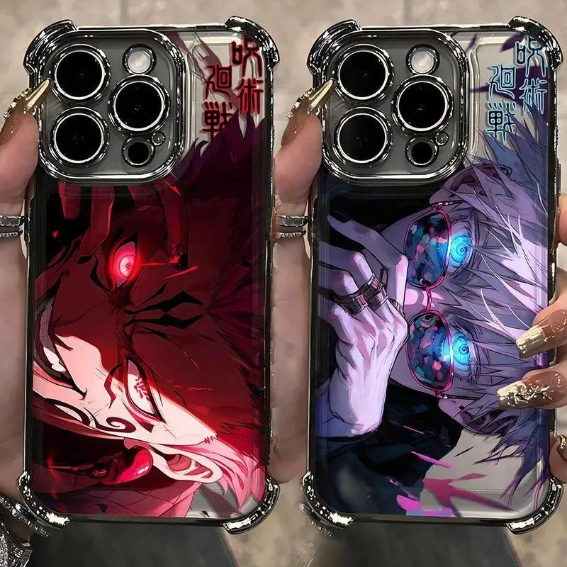 Anime Jujutsu Kaisen Gojo Satoru New Plating Phone Case For iPhone 17 Promax 17Air 16 Plus 15 14 13 12 11 Pro & Samsung Galaxy S26 Ultra S25 S24 S23 FE Plus EDGE Anti-Drop Anti-Fall Transparent Shockproof TPU Smartphone Back Cover